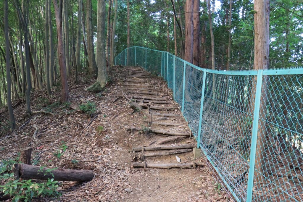 柏木山登山道緑のフェンス